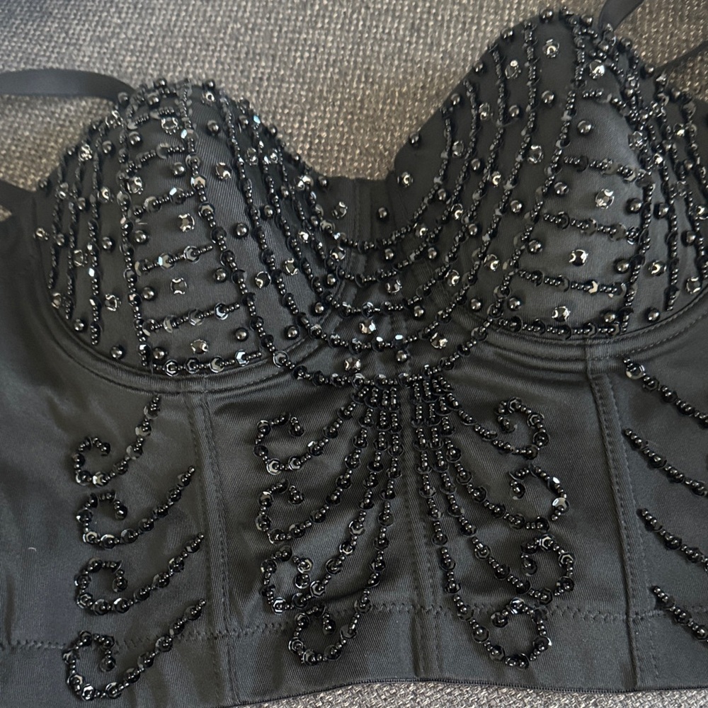 Nwt Black Beaded Bustier Top - Picture 4 of 4